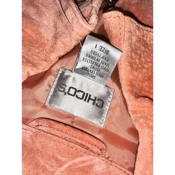 Chico's Orange Suede Leather Front Zip Women's Jacket Sz 1 (S) NWT - Picture 8 of 10